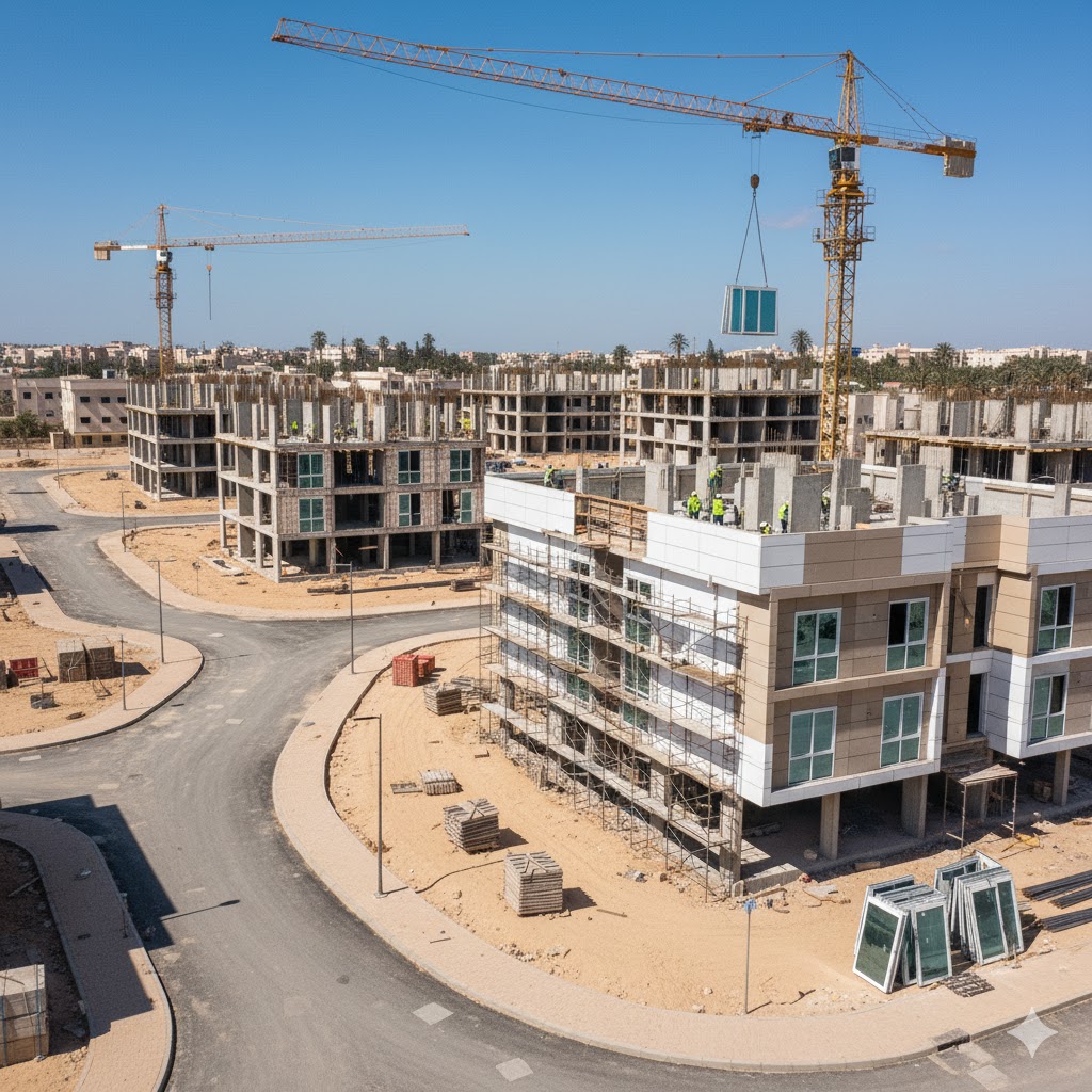 تركيب الواجهات في المجمع السكني